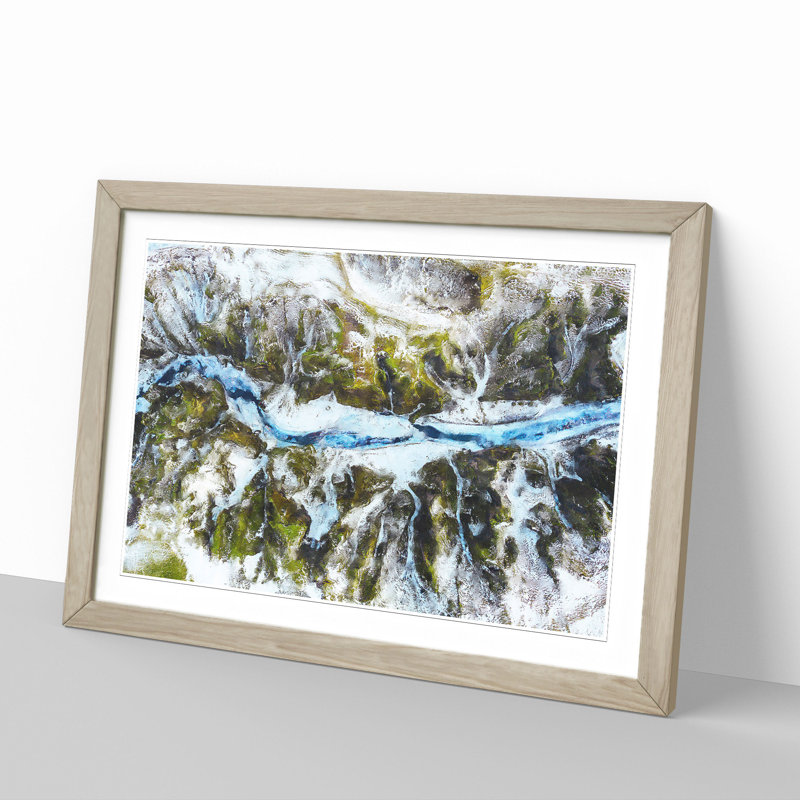 Mountain Ravine in Iceland - Picture Frame Painting, 36cm H x 48cm W x 2cm D, Oak Framed