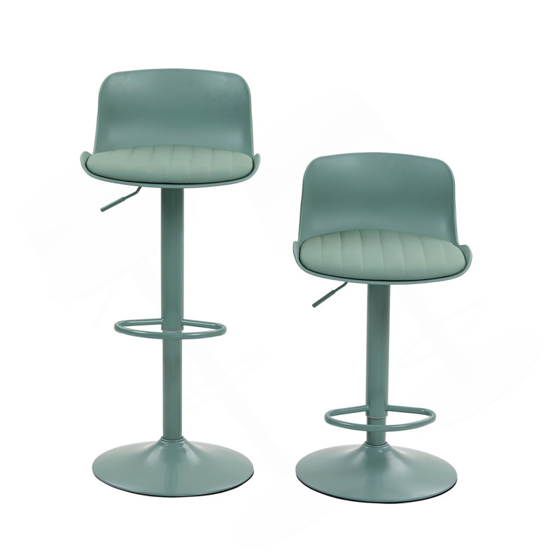 Bar Stools Set Of 2 - Height Adjustable Swivel Counter Height Barstools With Back, Armless PU Leather Kitchen Island Chairs, Sturdy Large Base For Home/Bar/Restaurant-Mint Green