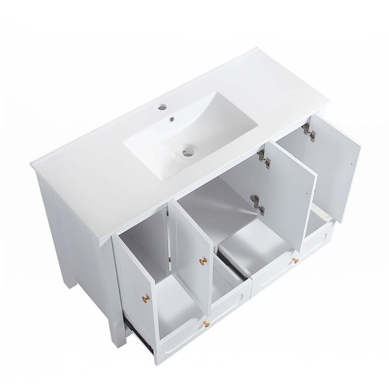 Ensemble de meuble-lavabo avec lavabo en céramique, Blanc