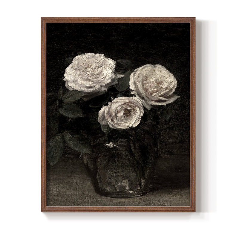 Reproduction florale vintage avec encadrement CECXI - bois massif, H 21 po x l 17 po