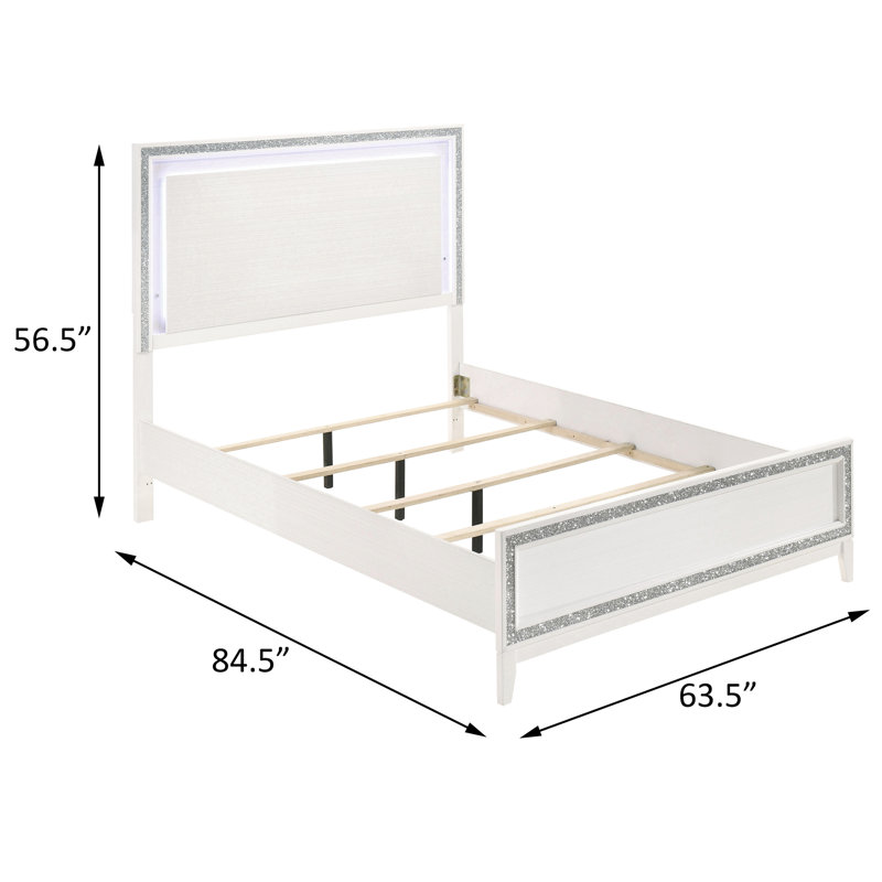 Grand lit avec tête de lit à DEL éblouissante en blanc - Décoration de chambre moderne chatoyante pour