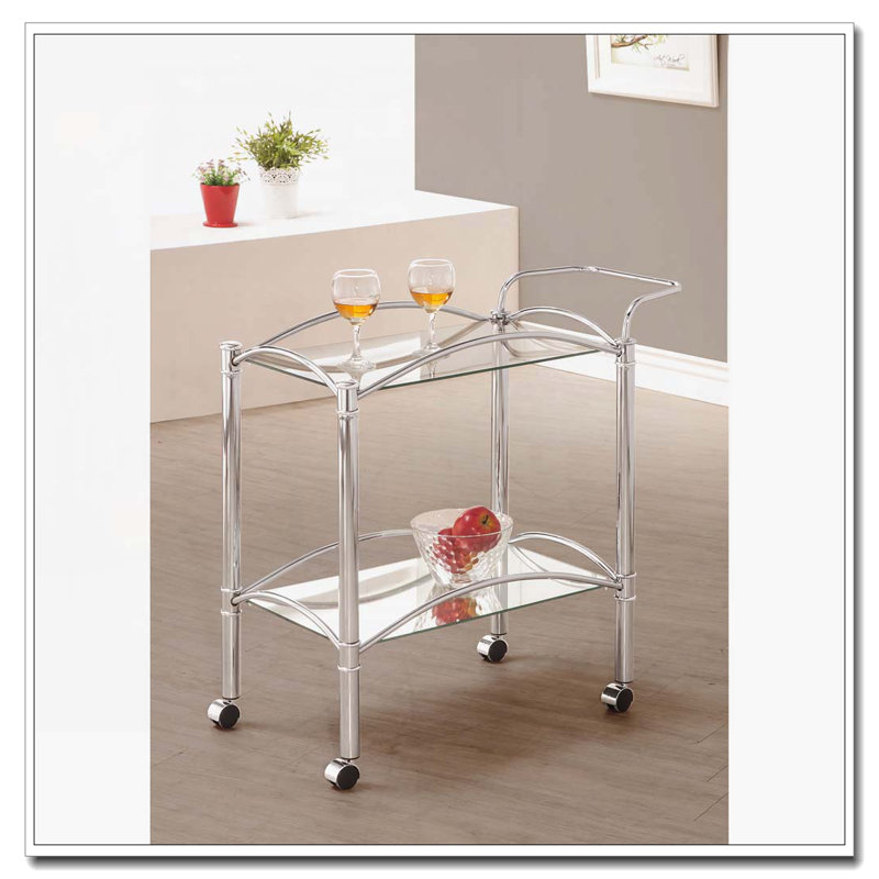 Porch & Den Chrome 2-Tier Rectangular Glass Shelf Metal Bar Cart