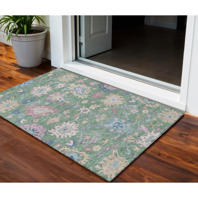 Tapis extérieur lavable floral ivoire et rose 3 pi x 5 pi