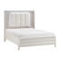 Grand lit à finition blanc antique, tête de lit à DEL et coussin rembourré, pièce de chambre à coucher pour lit en blanc, article de décoration moderne