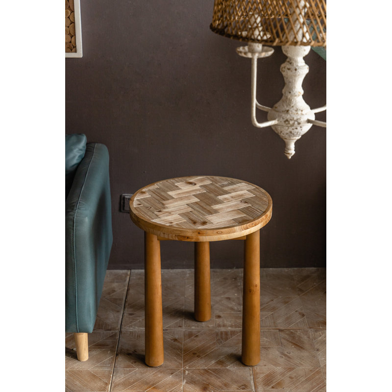 Mid-Century Modern Round Solid Wood End Table