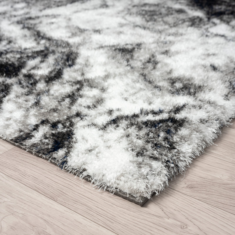 Abstract Shag Black/Grey Area Rug, Rectangle 8'7" x 11'6"