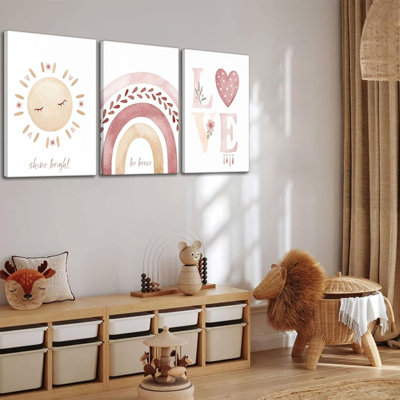 3 Pcs Nursery Canvas Wall Art Posters Prints Boho Kids Room Pictures Wall Decor For Toddlers Children Bedroom Home Decoration