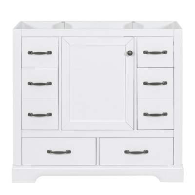 Meuble-lavabo 36 po sans lavabo, base d'armoire seulement, six tiroirs, diviseur de tiroir multifonctionnel, blanc