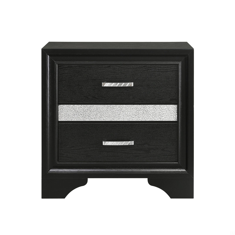 2 Drawers Nighstand With 1 Jewelry Tray, Black