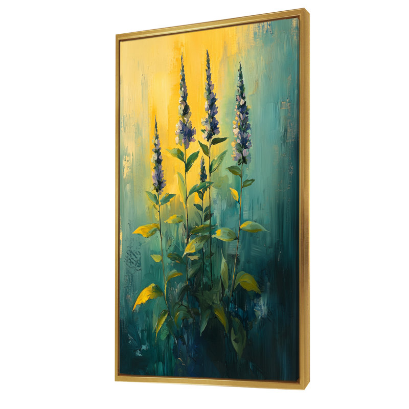 Herbes à la lumière du soleil de l'été II - art sur toile Herbs, H 60 po x l 28 po, Impression encadrée flottante, Doré