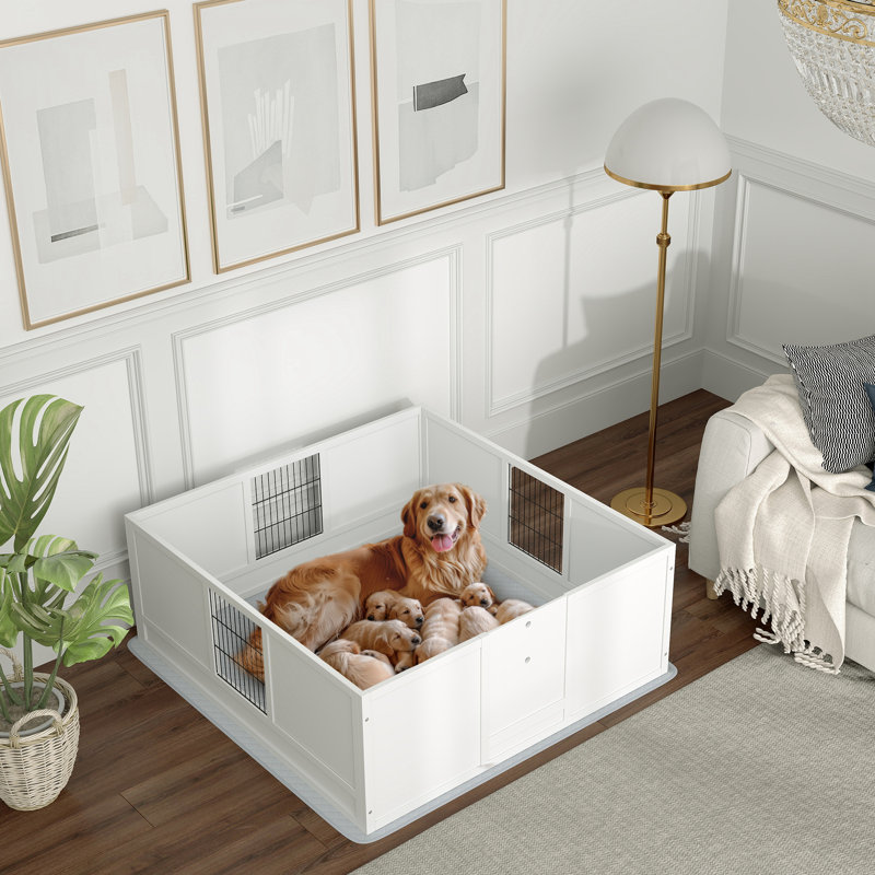 Whelping Box for Dogs and Puppies, Dog Whelping Box with Waterproof Pee Pad, Adjustable Height Door, for Large Dogs Indoor Use, 49" x 47" x 19"