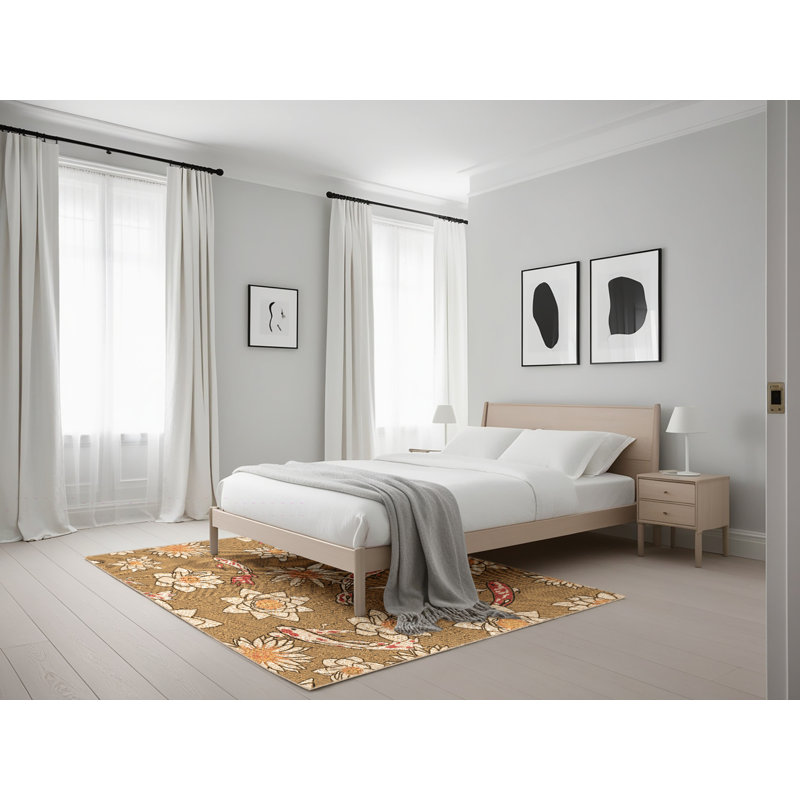 Tapis carré abstrait orange, Rectangle 5 pi x 7 pi