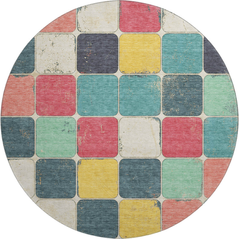 Premium Machine Washable Tiana Geometric Rug, Round 8'
