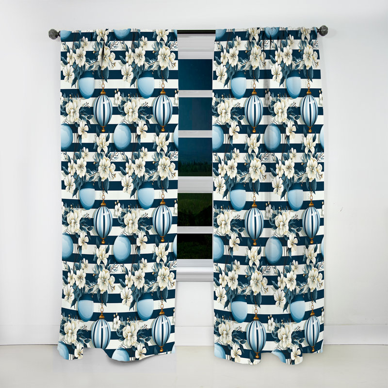 Motif floral rayé Nautical Charm - rideau obscurcissant rayé à rayures - 1 panneau, L 52 po x L 120 po