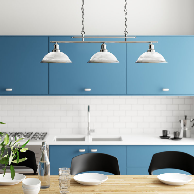 Beverley 3-Light Kitchen Island Chandelier, Satin Silver