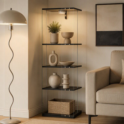 Vitrine rotative en verre trempé à 3 couches avec lumières RVB, pieds verrouillables et réglables
