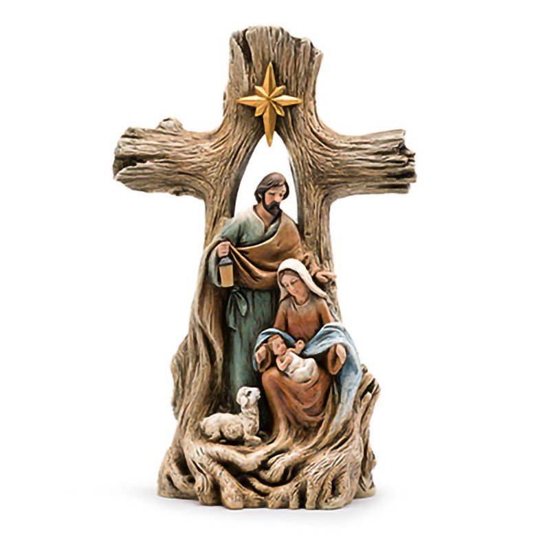 Crèche de Noël avec croix en grain de bois