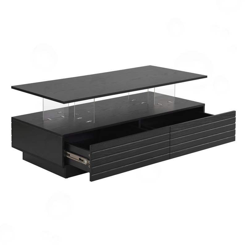 Table basse moderne à DEL avec 2 tiroirs de rangement, Noir