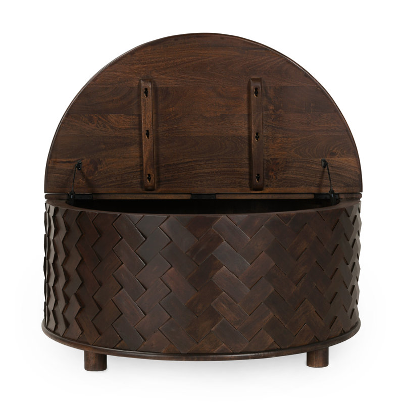 Shira 40" Round Kona Brown Mango Wood Coffee Table with Storage