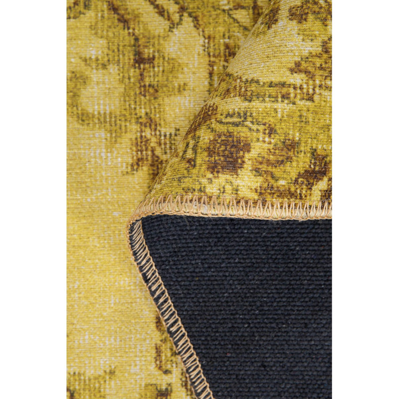 Tapis décoratif jaune à motif tissé rétro, Carré 5 pi