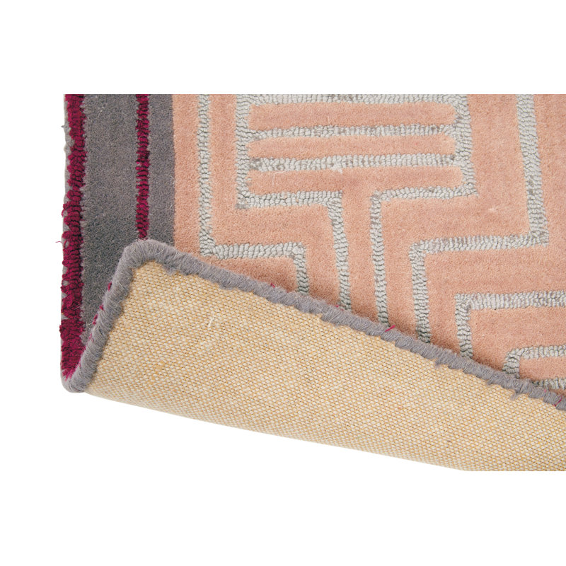 Hand Tufted Geometric Area Rug in Pink, Rectangle 8'2" x 11'6"