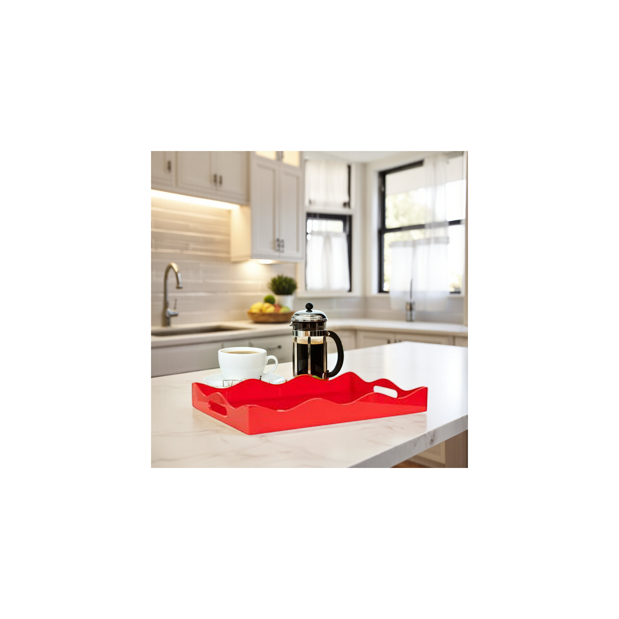 Acrylic Tray With Handles, Red
