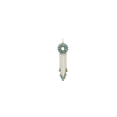 7.5" Gold and Turquoise Green Rhinestone Embellished Medallion Christmas Ornament