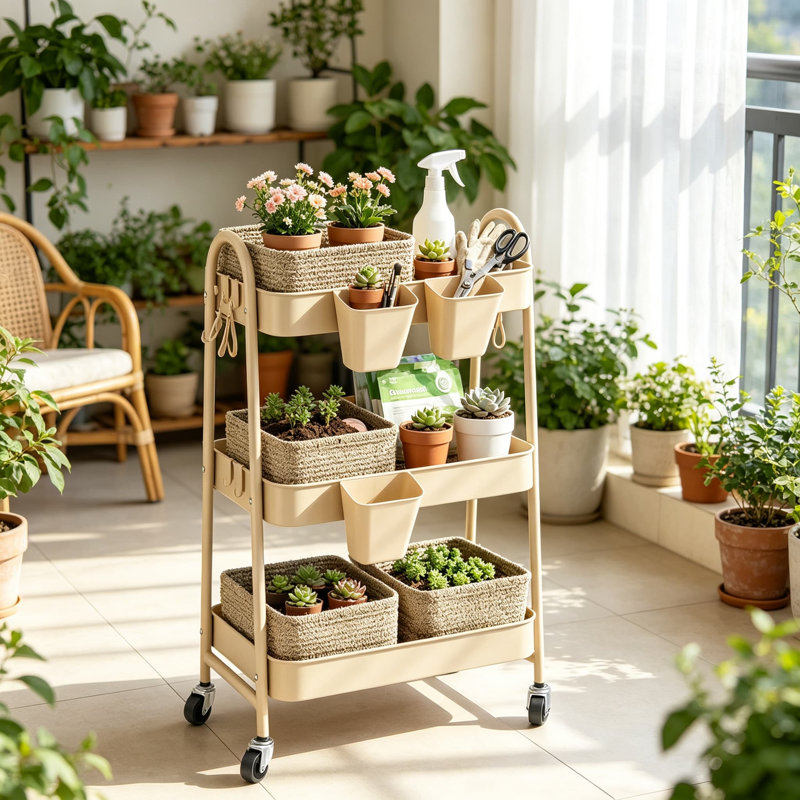 Chariot utilitaire à roulettes avec paniers tressés, organisateur de rangement mobile pour chambre d'enfant, cuisine, atelier de loisirs créatifs, salon, spa à domicile, salle de bain, structure en métal sur roulettes verrouillables, brun