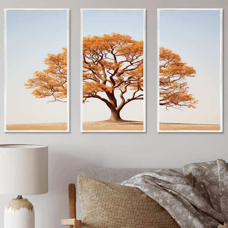«Brown Essence Of Oak Tree», ensemble de reproductions d'art mural, H 28 po x l 36 po x P 1 po, Cadre flottant blanc