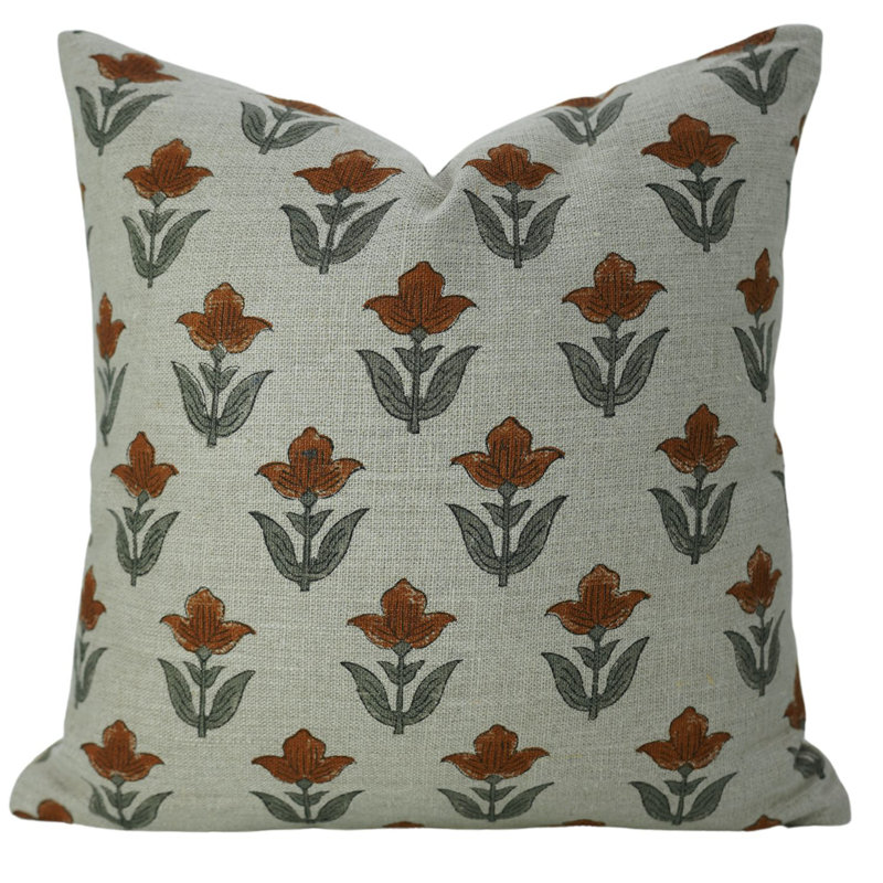 Housse de coussin en lin épais Fab Fabine, jeté, imprimé bloc (tulipe, brun), Carré, H 24 po x l 24 po