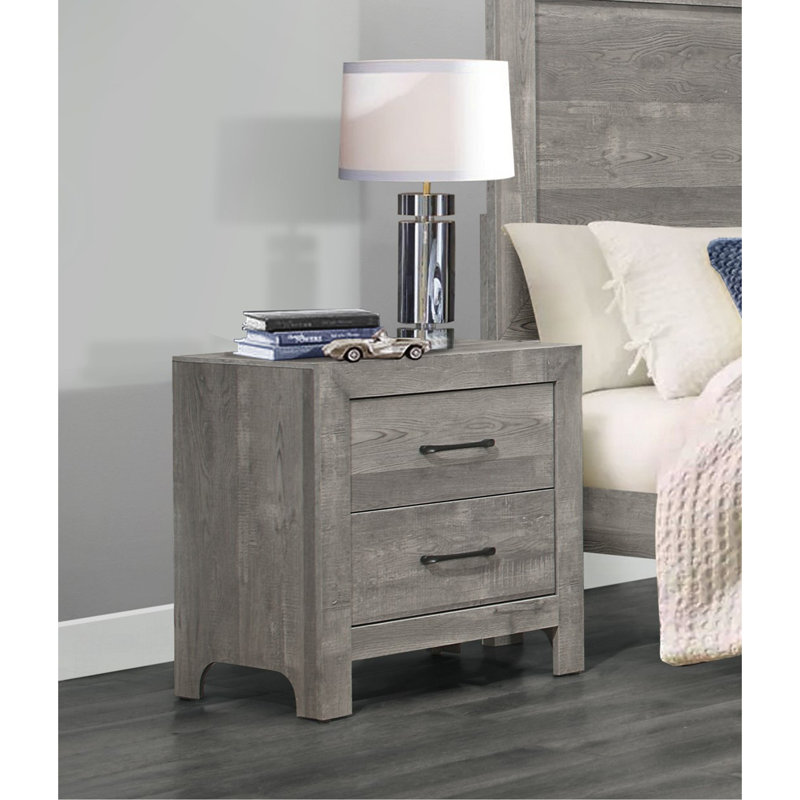 Table de chevet de style rustique 1Pc avec 2 tiroirs de style transitionnel, Gris