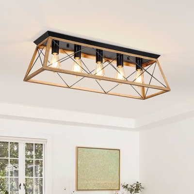 5-Light Metal Flush Mount Rectangular Ceiling Light