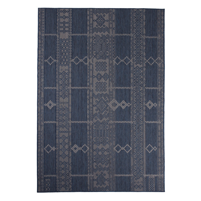 Tapis décoratif bleu marine/gris d’intérieur/extérieur Walther, Rectangle 5 pi 3 po x 7 pi 6 po