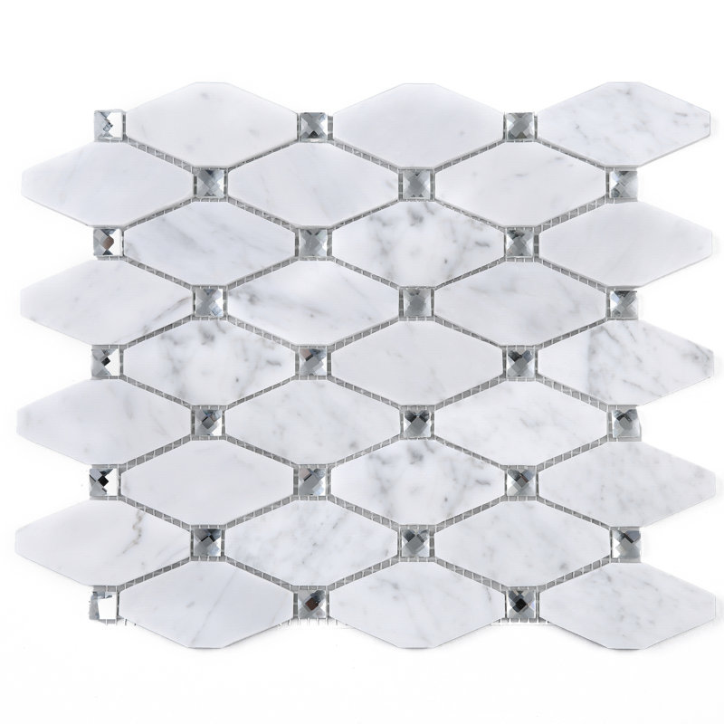 Carrara White 11.82 in. x 13.39 in. Hexagon Polished Marble Mosaic Tile
