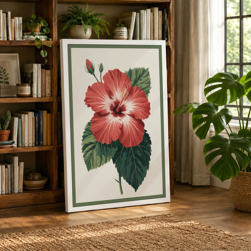 Hibiscus Study Botanical - Wrapped Canvas, 18x12 - 45.7 x 30.5 cm, Black Border