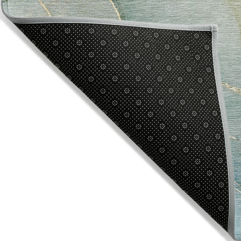 3' X 5' Green Abstract Washable Non Skid Indoor Outdoor Area Rug