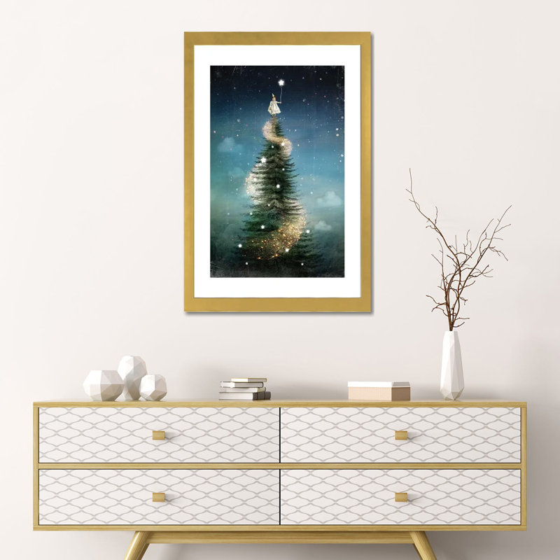 «Royal Sapin» par Catrin Welz-Stein - impression d'art graphique, H 24 po x l 16 po x P 1 po, Papier encadré doré, Blanc