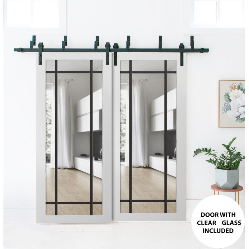 Panneau de porte de grange à dalle en verre transparent | Lucia 2266 | Portes robustes avec finition | Pochette coulissante