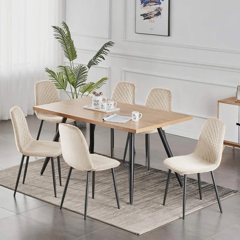 Wellersburg Modern Velvet Upholstered Armless Dining Chair, Black, Beige Velvet