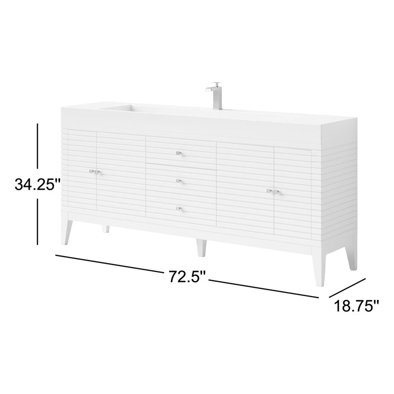 Meuble-lavabo simple l 72 po Sarin, Blanc lustré, Noyer style Mid-Century