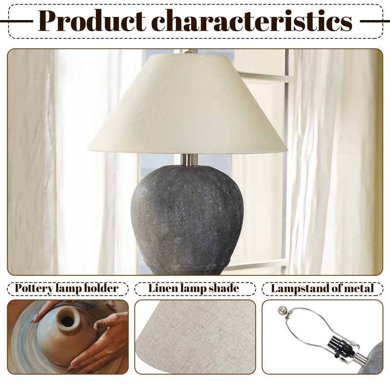 Kula Ceramic Table Lamp(Set of 2), Dark Gray, 21.65" H x 17.99" W x 17.99" D