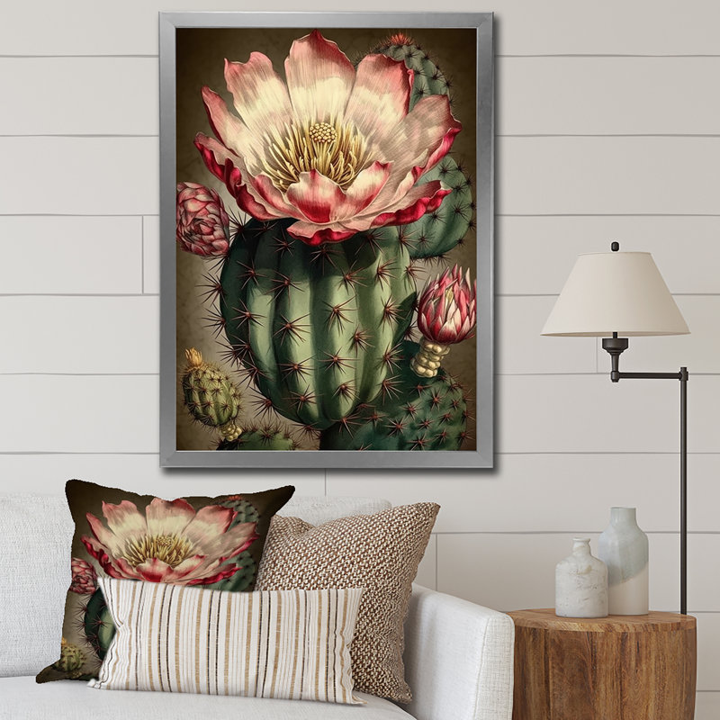 " Blossoming Cactus Flower ", 32" H x 16" W x 1" D, Silver Single Picture Framed
