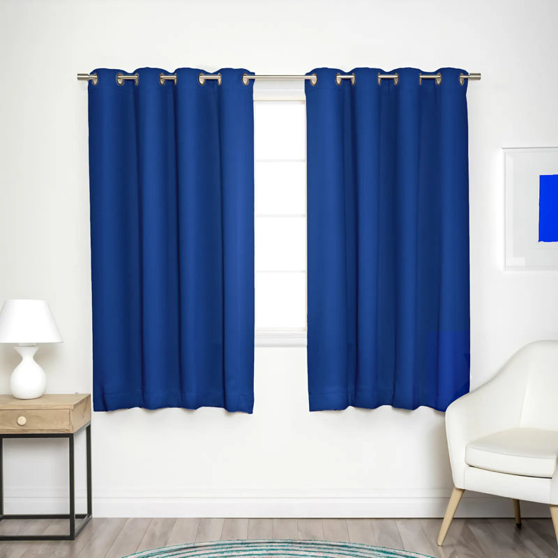 Adina Sevan Solid Thermal Grommet Curtain Panels, 52"W x 63"L, Royal Blue