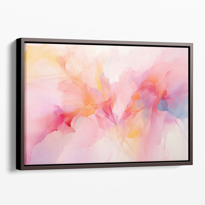 Art mural fantaisiste avec abstraction rose, Cadre flottant noir, H 32 po x l 48 po x P 1,25 po