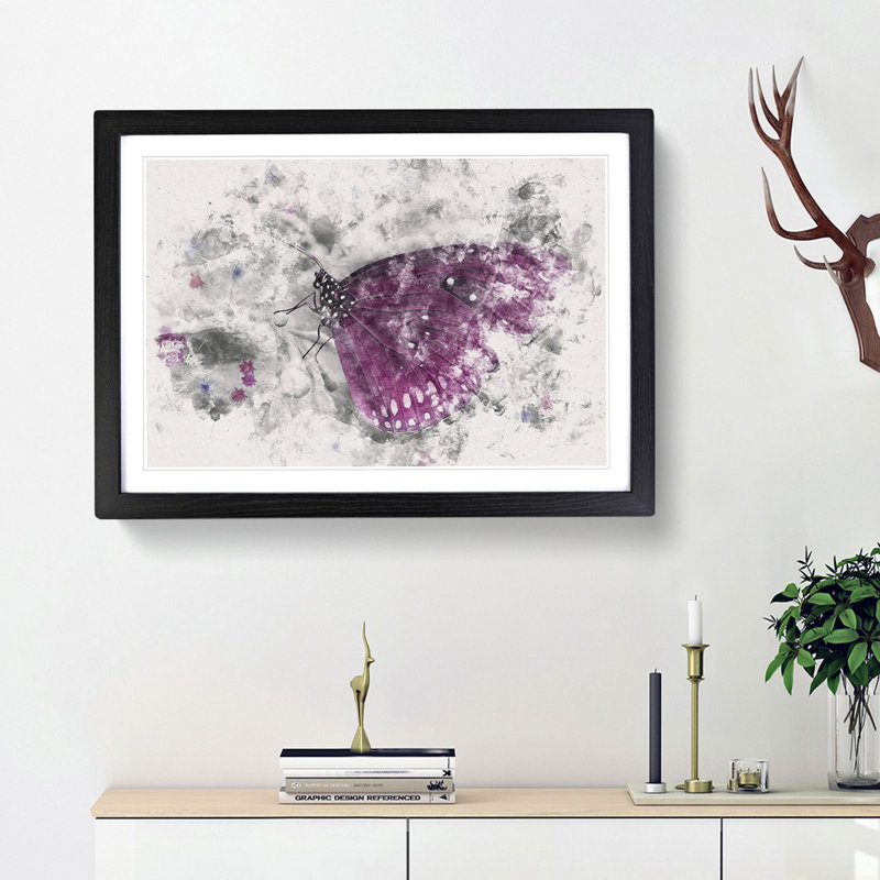 Butterfly upon a Flower - Picture Frame Painting Print, Black Framed, 45cm H x 63cm W x 2cm D