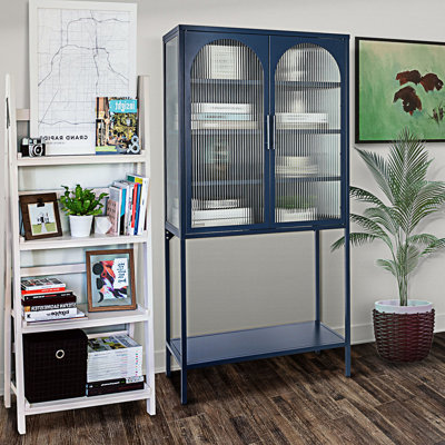 Élégante armoire de plancher avec 2 portes arquées en verre, vitrine de salon, armoire d'entrée