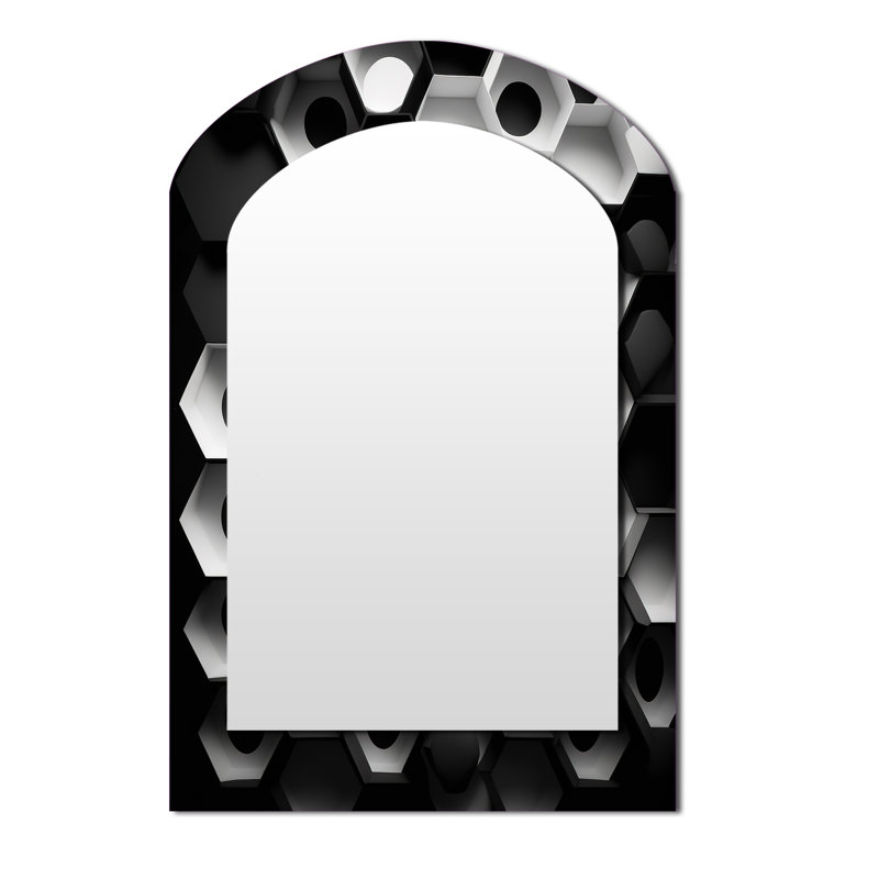 Abstract Geometric Black And White II - Geometric Asymmetrical Large Wall Mirror, Modern Arch Unique Mirror, Printed Metal Art