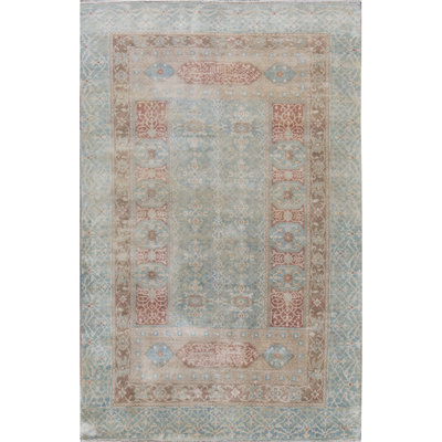 Tapis bleu et brun noué à la main de haute qualité