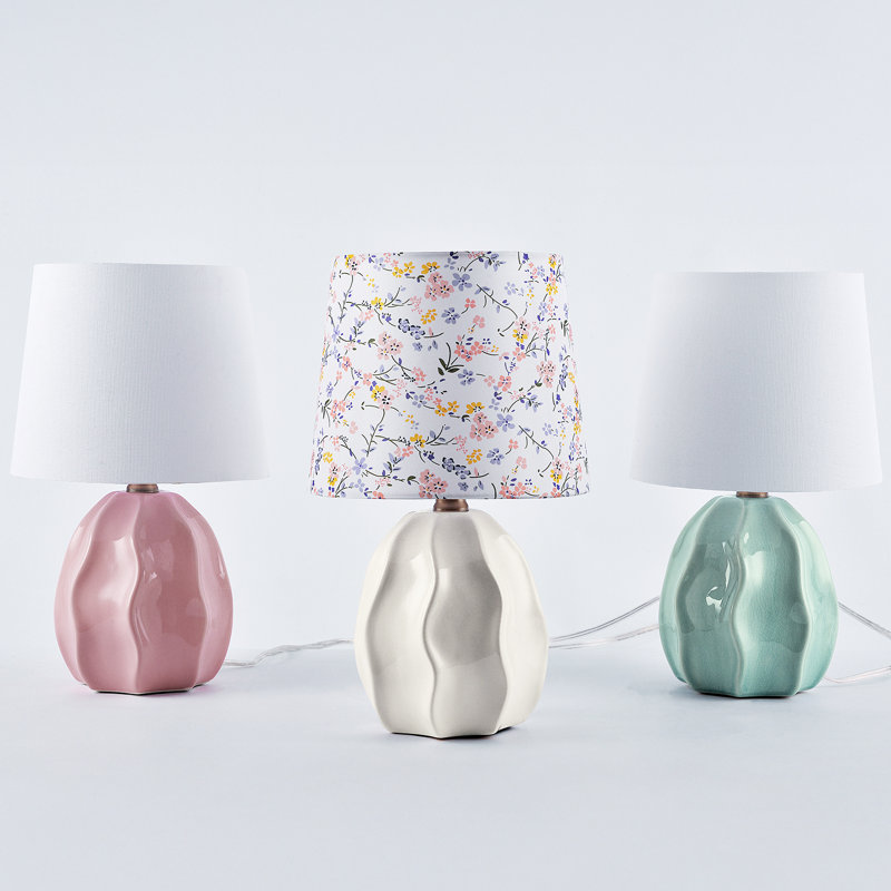 13.5" Ceramic Small Kitchen Counter Lamp Set, Decorative Kids Bedside Lamp, Pink