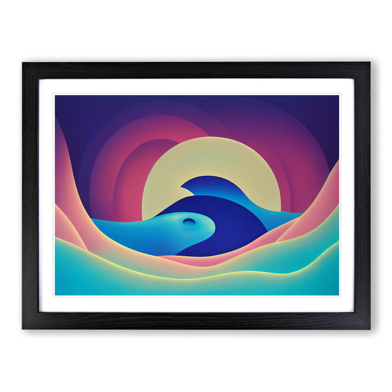 Surreal Ocean Scene Abstract 1 Piece Single Picture Frame Wall Art, 25cm H x 34cm W x 2cm D, Black Framed